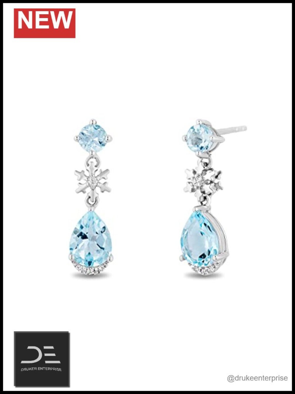 Disney Enchanted Elsa Snowflake Dangle Earrings Sterling Silver Topaz
